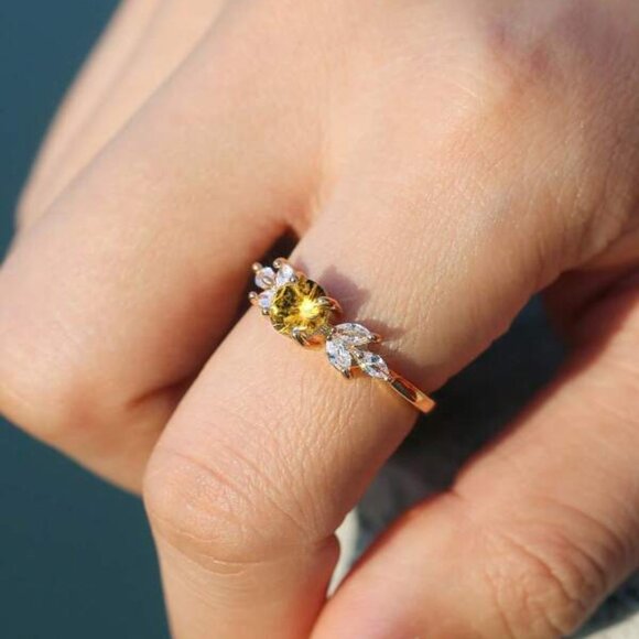 Yellow Citrine Ring with Moissanite Accents - Picture 1 of 4